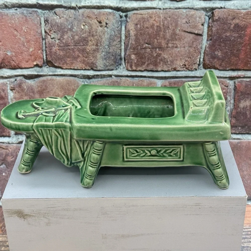 McCoy Cobbler's Work Bench Green Succulent Planter Dish USA MCM Vintage Pottery